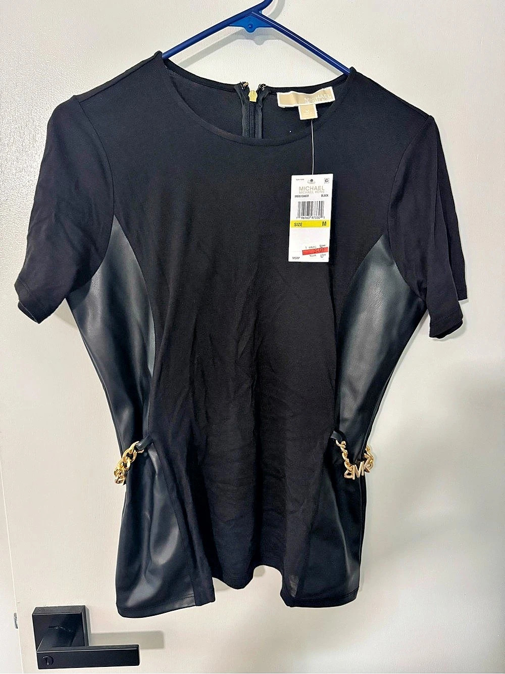 Michael Kors faux leather panel shirt Black